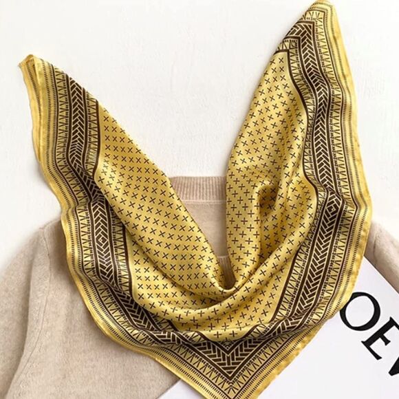 Gold Pattern Mulberry Silk Neck Scarf - Picture 5 of 5